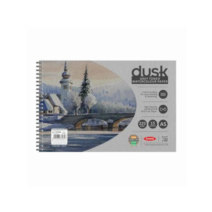 Enhance your artwork with Anupam Dusk Grey Toned WaterColour Paper Cold Pressed Wireo Book – a 225 GSM, acid-free, pH-neutral paper ideal for watercolour, gouache, and poster colours, with a grey tone for high-opacity paintings and sketching.