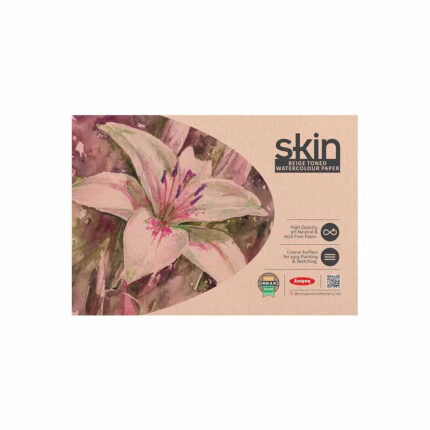 Close-up of Anupam Skin Watercolour Paperr Pad, cold-pressed and glued, with fine grain texture and 225 GSM weight, ideal for watercolor and gouache painting.