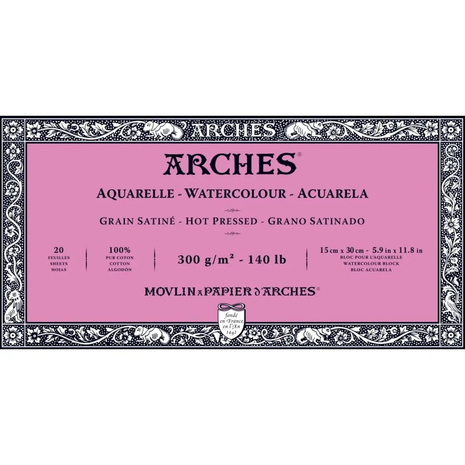 Arches-Watercolour-Paper-Hot-Pressed-_15cm-x-30cm_-300Gsm-Arches-69012890.jpg Arches Watercolour Paper 100% Cotton,Satin Grain,Hot Pressed 300 GSM,20SHT - Image 1