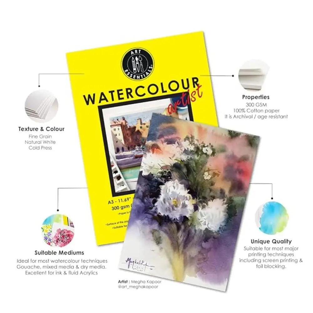 Art-Essentials-Artist-Watercolour-Paper-Cold-Pressed_100_-Cotton_300GSM_-Poly-Pack-Art-Essentials-68667576.jpg Art Essentials Artist Watercolour Paper Cold Pressed,100% Cotton,300GSM,-Poly Pack(Loose) - Image 1