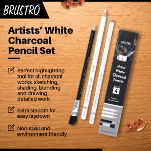 Brustro Artists White Charcoal Pencil Set of 3 + 1 Pencil Eraser BRUSTRO Artists White Charcoal Pencil Set - Image 2
