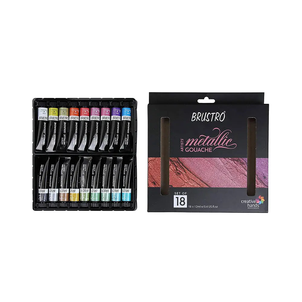 Brustro Artists’ Metallic Gouache Set Of 18 (12ml Tubes)