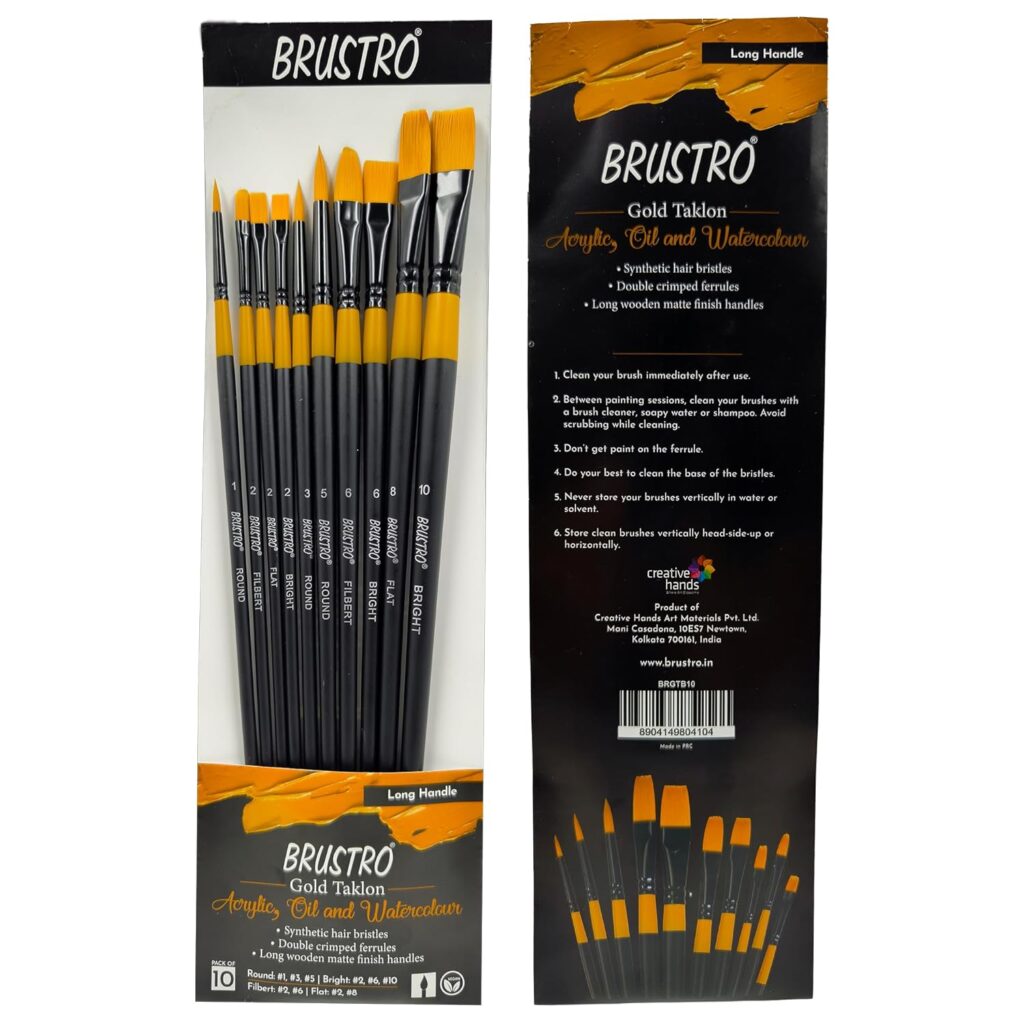 Brustro Gold Taklon Acrylic, Oil & Watercolour Round Brush Set Of 10