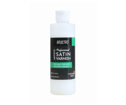 BRUSTRO Artists Professional Satin Varnish 200 ml bottle providing a durable satin finish for art protection and vibrant color preservation