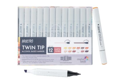 Brustro Twin Tip Alcohol-Based Marker Set of 12 Earth Tones packaging