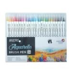 Brustro Aquarelle Brush Pen Set of 24 with vibrant water-based ink, refillable tips, and seamless blending—perfect for brush pen art, calligraphy, and watercolour effects.
