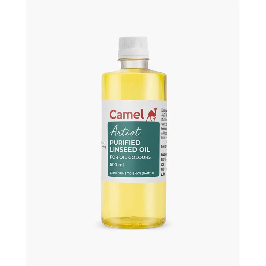 Bottle of Camel Purified Linseed Oil for oil painting, providing a smooth flow and enhanced color for artists