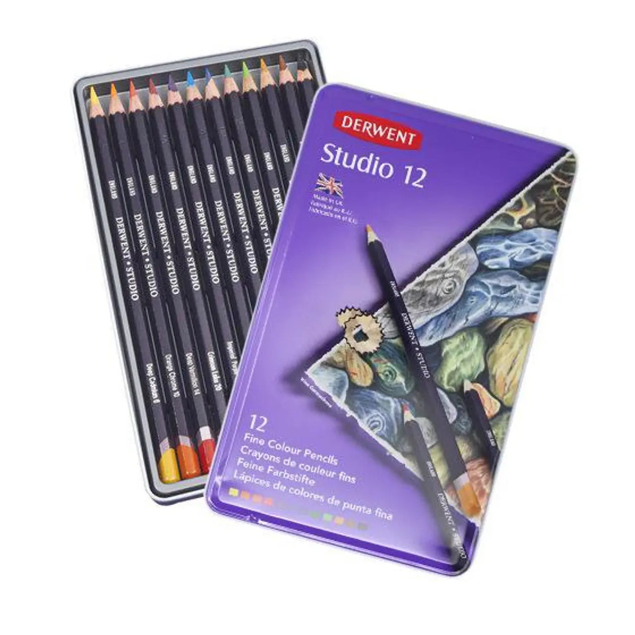 Derwent-Studio-Colouring-Pencils-Tin-Set-of-12-_-32196-_-Canvazo-52064743.jpg Derwent Studio Colouring Pencils Tin Set of 12 ( 32196 ) - Image 1