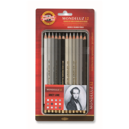 Kohinoor Hardtmuth Mondeluz Artists Coloured Pencils – Gray Line Set Of 12 In Tin Box