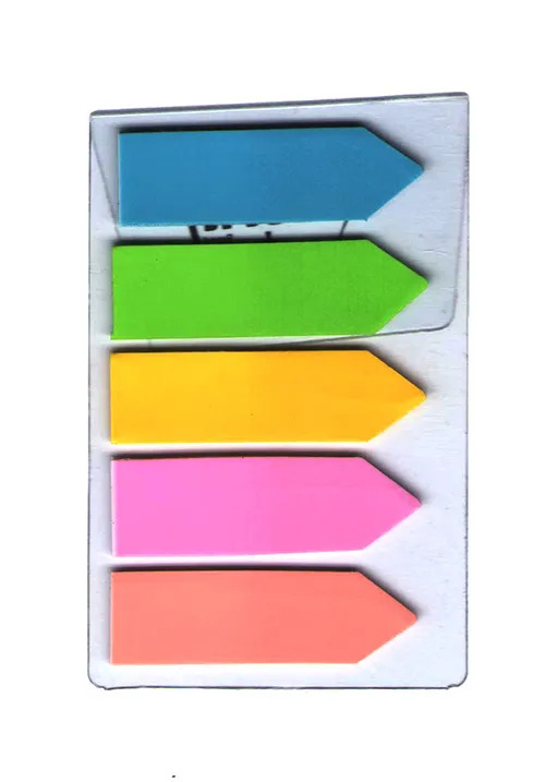 Pointed-Flags Colorful 3M Post-it Arrow Highlighter Flags in a compact dispenser, perfect for marking and organizing notes, documents, and textbooks.