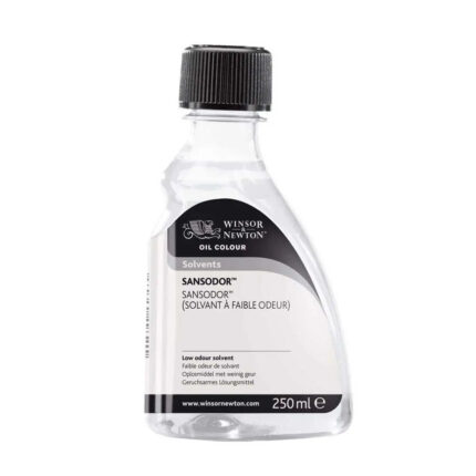 Bottle of Winsor & Newton Sansodor Low Odour Solvent designed for thinning oil and alkyd paints and safe cleaning of brushes