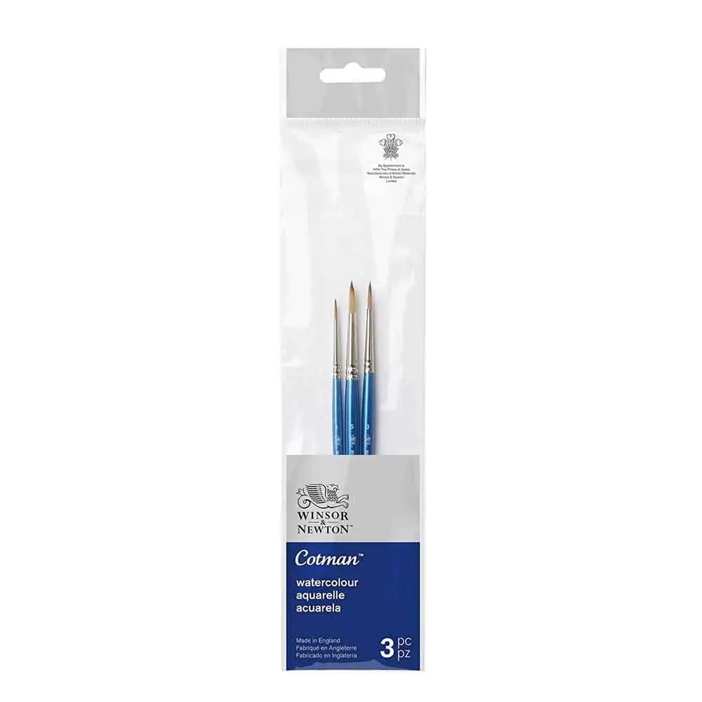 Winsor and Newton Cotman Watercolour Synthetic Rounds Short Handle Hair Brush Pack of 3 Winsor and Newton Cotman Watercolour Synthetic Rounds Short Handle Hair Brush