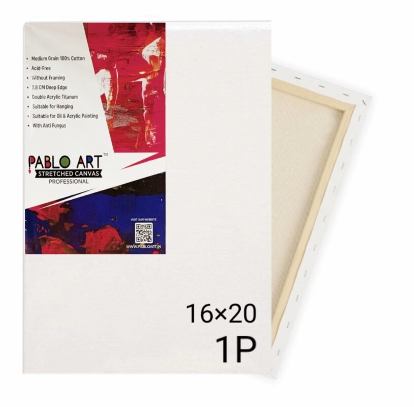Pablo Art 16x20 Stretched Canvas Board featuring a sturdy wooden frame, ideal for various painting mediums including acrylic and oil