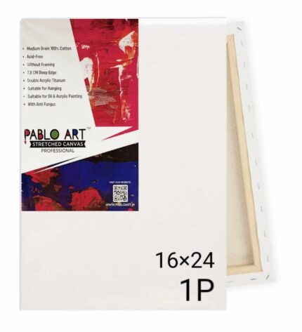 16x24 Pablo Art Stretched Canvas Board featuring a high-quality primed surface ideal for painting with acrylics, oils, and mixed media, perfect for artists of all levels.