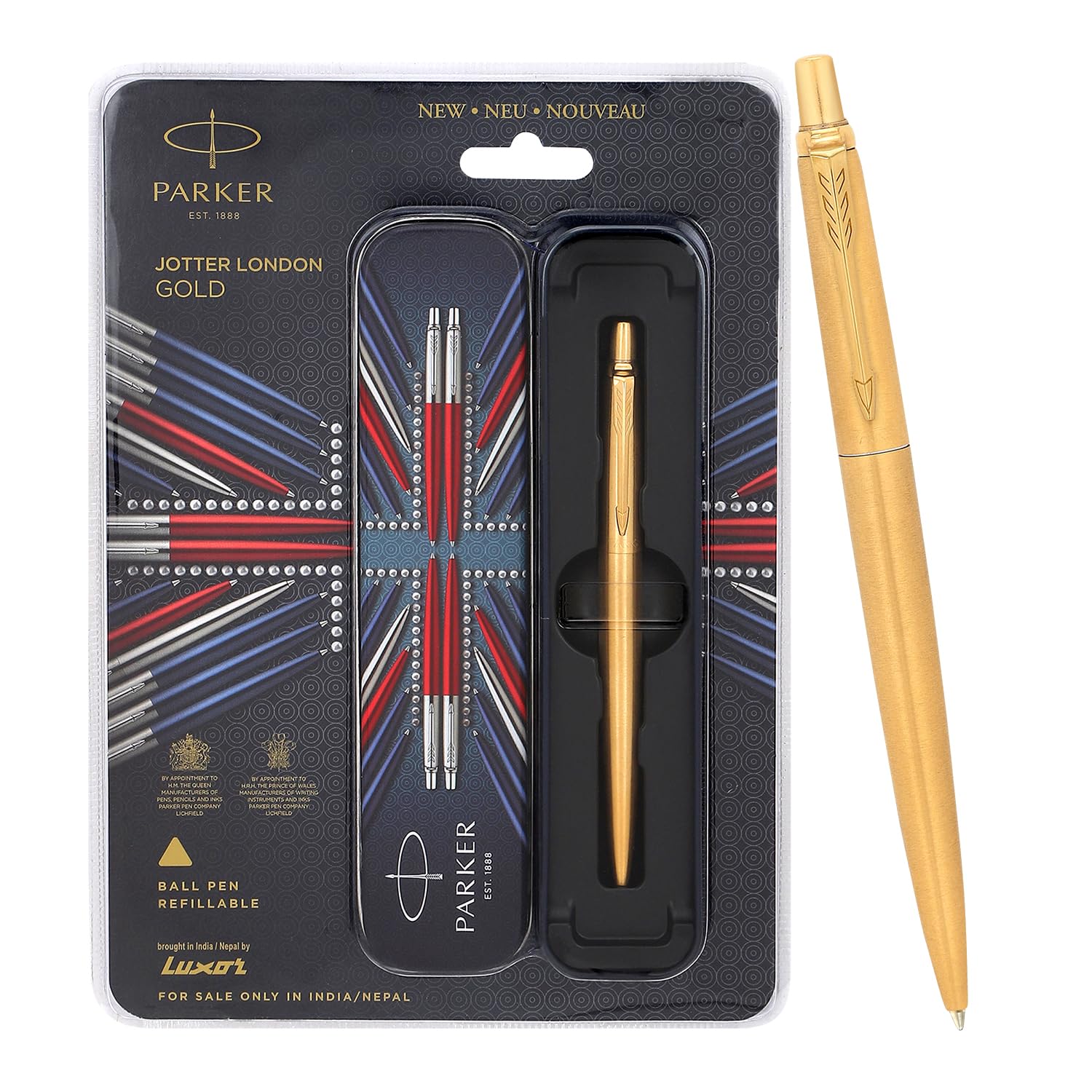 71-v2PJSs4L._SL1500_ Parker Jotter Gold Blue Ball Pen featuring a gold finish and stainless steel body.