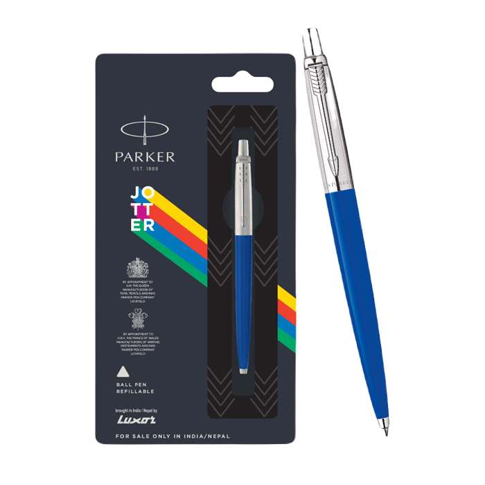 Parker Jotter Standard Ball Pen Refillable Chrome Trim Blue