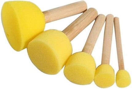 Round Stencil Sponge Wooden Handle Foam Brush Set Painting Tools 5 Pcs