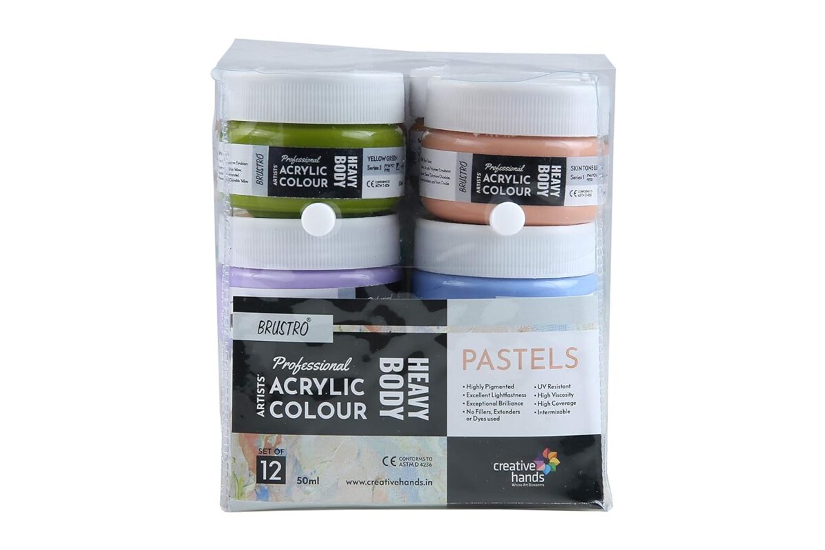 BRUSTRO Professional Artists HEAVYBODY Acrylic Paint Pastels- 50ML Pack of 12