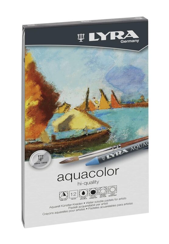 Lyra Aquacolor Watercolour Wax Pastel Crayons Set Metal Case Pack of 12