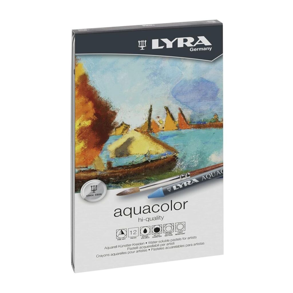 Lyra aqra Lyra Aquacolor Watercolour Wax Pastel Crayons Set Metal Case Pack of 12 - Image 1