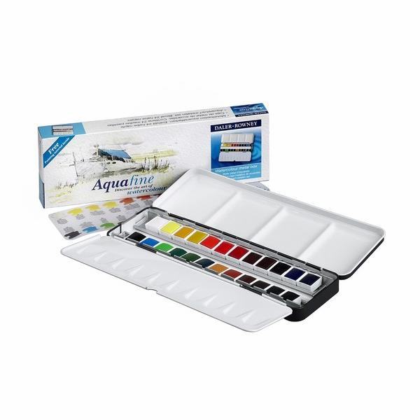 PRDT202007090351 Daler-Rowney Aquafine Watercolour Metal Box 24 Half Pan Set
