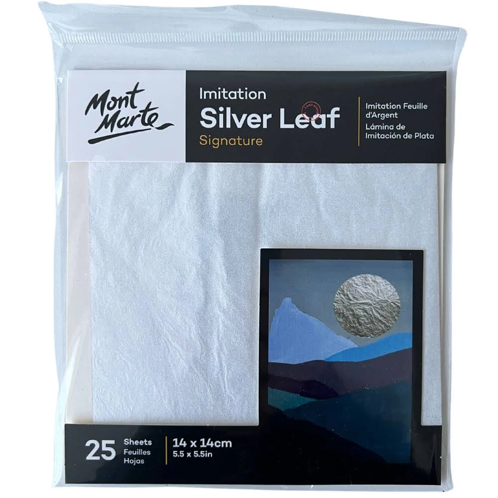 shopping (6) Mont Marte Imitation Silver Leaf 14x14cm 25 Sheet - Image 1