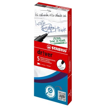 Stabilo | dr!ver Series | Premium Fineliner | Medium | Pack of 5 | Black