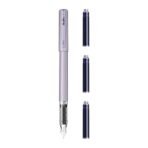 Scrikss Primeo Medium Nib Fountain Pen | 3 Cartridges Included | Stainless Steel Nib & ABS Body | Lilac | in Blister Pack
