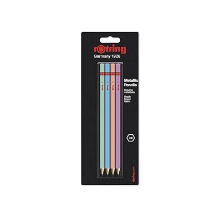 Rotring | Woodcase | HB Graphite Pencil | Metallic Assorted Colours | Blister Pack of 4 Wooden Pencils