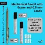 BRUSTRO Mechanical Pencil Set | HB-20 leads, 2B-20 leads, Spare eraser- 8 units|Tip size- 0.5 mm