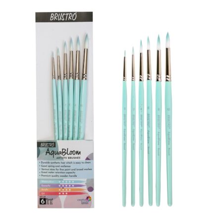 BRUSTRO AquaBloom Artist's Paint Brushes | Round | Set of 6 - Sizes (0, 2, 4, 6, 8, 10)