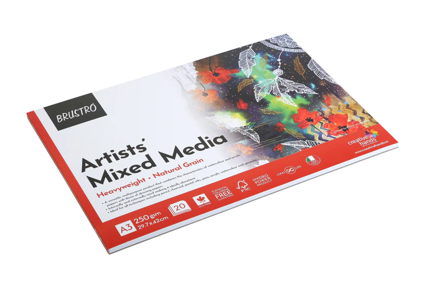 BRUSTRO Artists Mixed Media Glued Pad 250 GSM A3-20 Sheets BRUSTRO Artists Mixed Media Glued Pad 250 GSM A3-20 Sheets