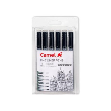 Camel FineLiner Pens Assorted pack of 6 pens with 6 free A6 postcards