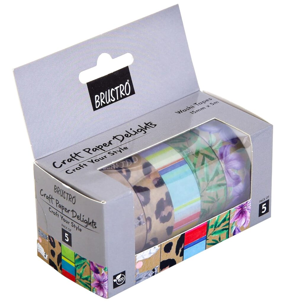 BRUSTRO Craft Paper Delights Washi Tapes (15mm x 5m) Pack of 5