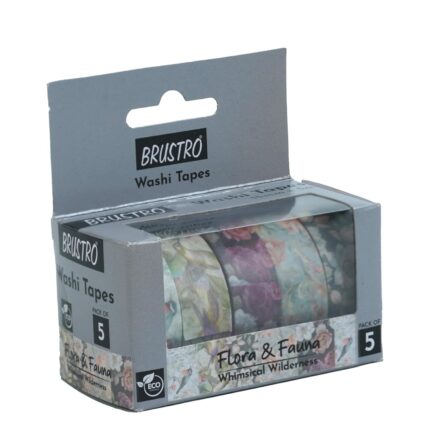 BRUSTRO Washi Masking Tapes Flora and Fauna Shade15 mm x 5 mtrs (Set of 5)