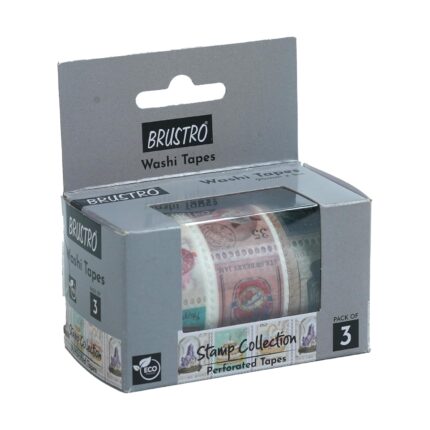 BRUSTRO Washi Tapes Stamp Collection Shade 25 mm x 5 mtrs (set of 3)