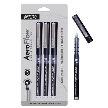 BRUSTRO AeroFlow Liquid Ink Rollerball Pens | Black | 0.5mm, Micro Tip | Pack of 3