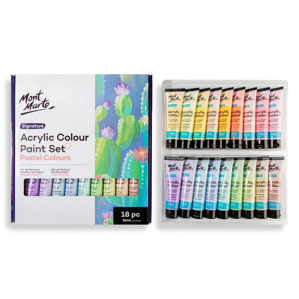 Mont Marte Acrylic Colour Pastel Paint Set Signature 18pc x 36ml 1 Mont Marte Acrylic Colour Pastel Paint Set Signature 18pc x 36ml