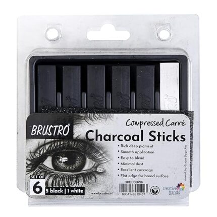 Brustro Artist Compressed Carre Charcoal Sticks - Set of 6 (5 Black & 1 White Stick)