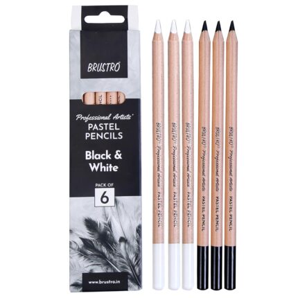 Brustro Professional Artists’ Pastel Pencils Set of 6 | Black & White Pastel Pencils for Drawing & Shading