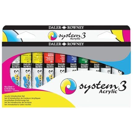 Daler Rowney System3 Acrylic Colour Intro Set 10x22ml | Acrylic Paint Set for Beginners & Artists