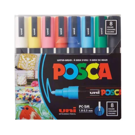 Uni POSCA PC-5M Paint Marker Set of 8 | Medium Tip Paint Pens for Rock Painting, Canvas & DIY Art