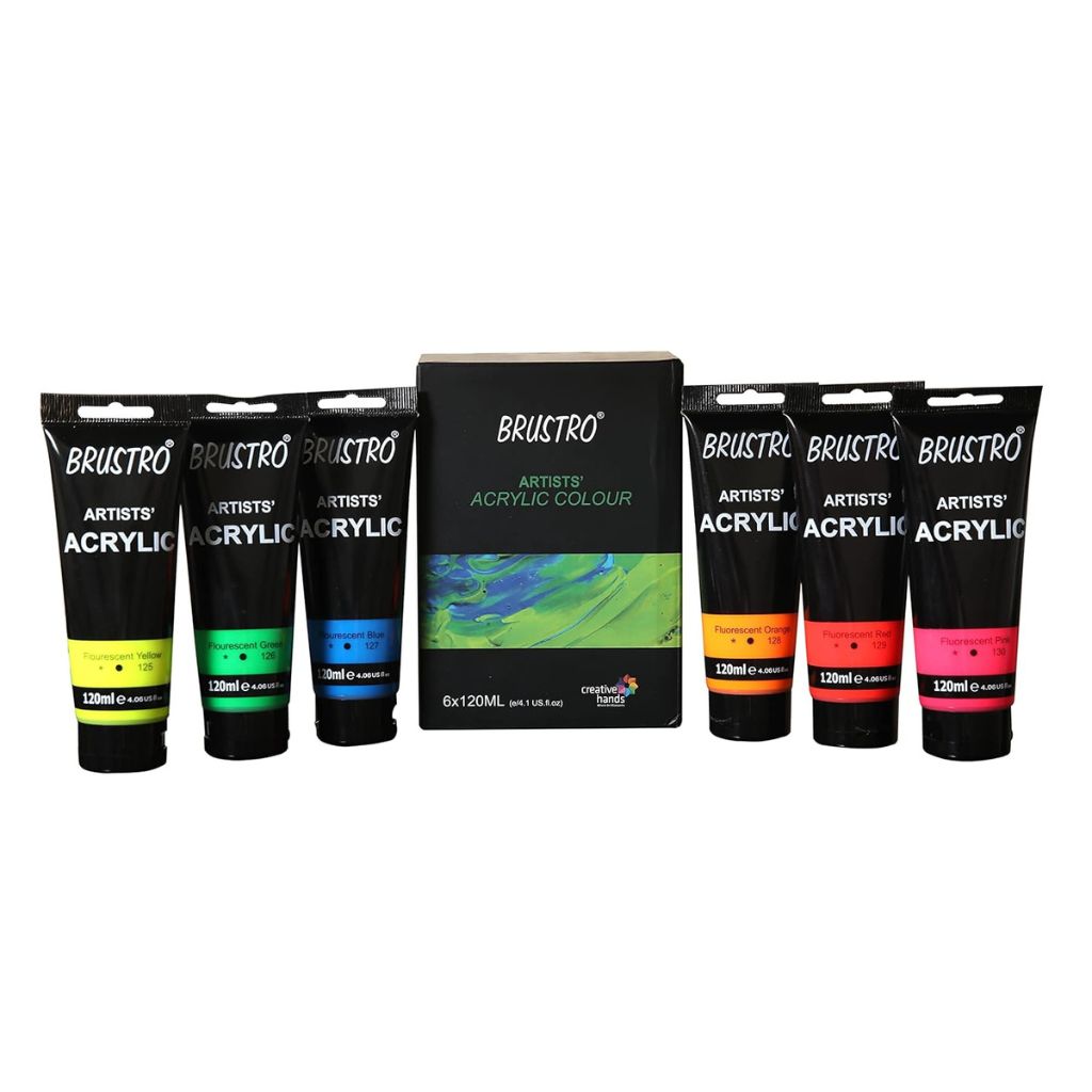 Brustro AAF6 Brustro Artists Acrylic Colour 6 Shades 120ml Fluorescent Shades - Image 1