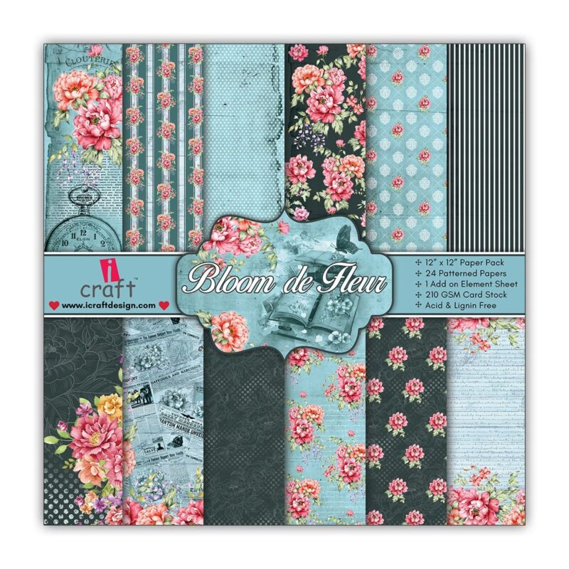 iCraft Paper Pattern 12×12 – BLOOM DE FLEUR with vibrant floral design for crafting and scrapbooking
