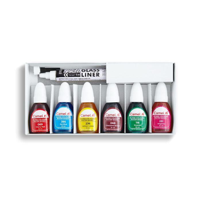 Camel Water-Based Glass Paints – 10ml Tubes, 6 Colors with Glass Liner - Image 2