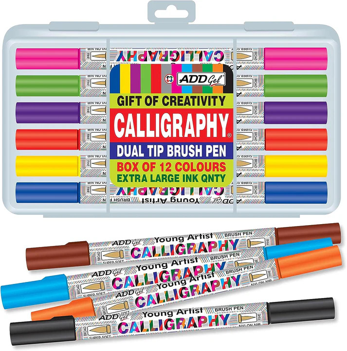 Add Gel Calligraphy Twin Tip Brush Pen Set of 12