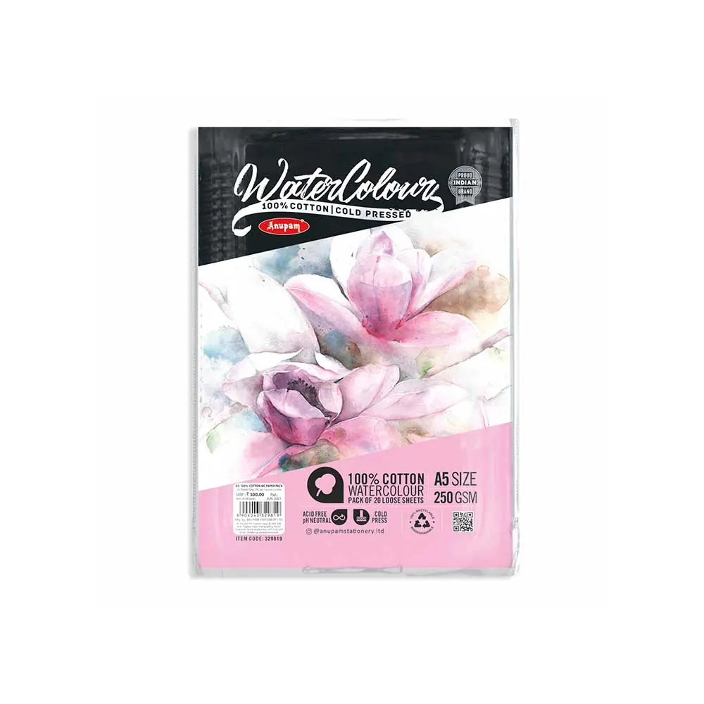 Anupam 100% Cotton Watercolor Paper – Cold Pressed, 250 GSM, Loose Sheets