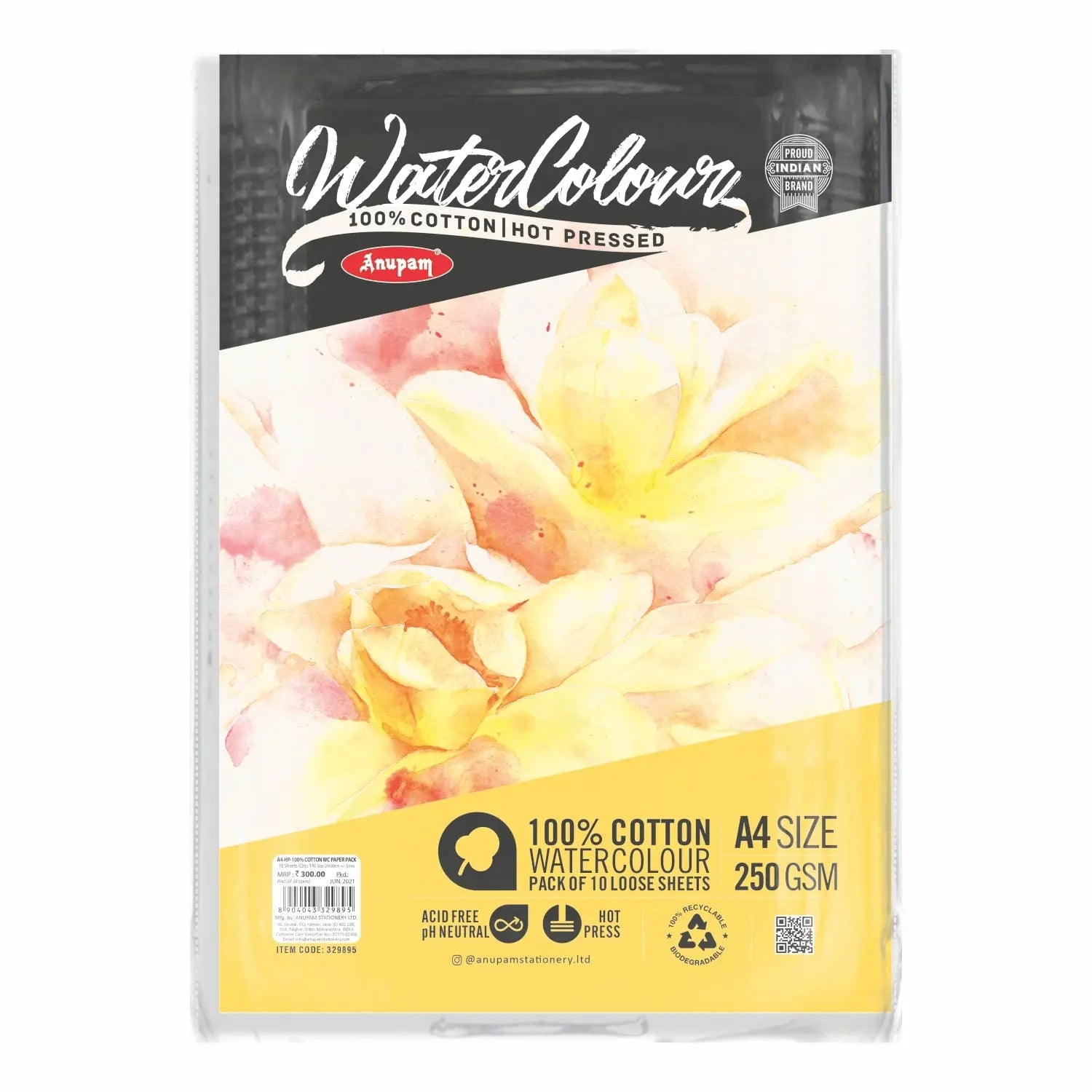 Anupam-100_-Cotton-Watercolour-Paper-Loose-Sheets-250-GSM-Hot-Pressed-Anupam-69845454.jpg Anupam 100% Cotton Watercolour Paper - Loose Sheets - 250 GSM - Hot Pressed