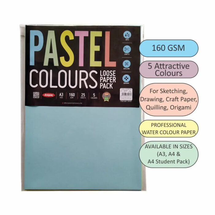 Anupam Colour Paper Pastel Shades Packet 160gsm - Image 2