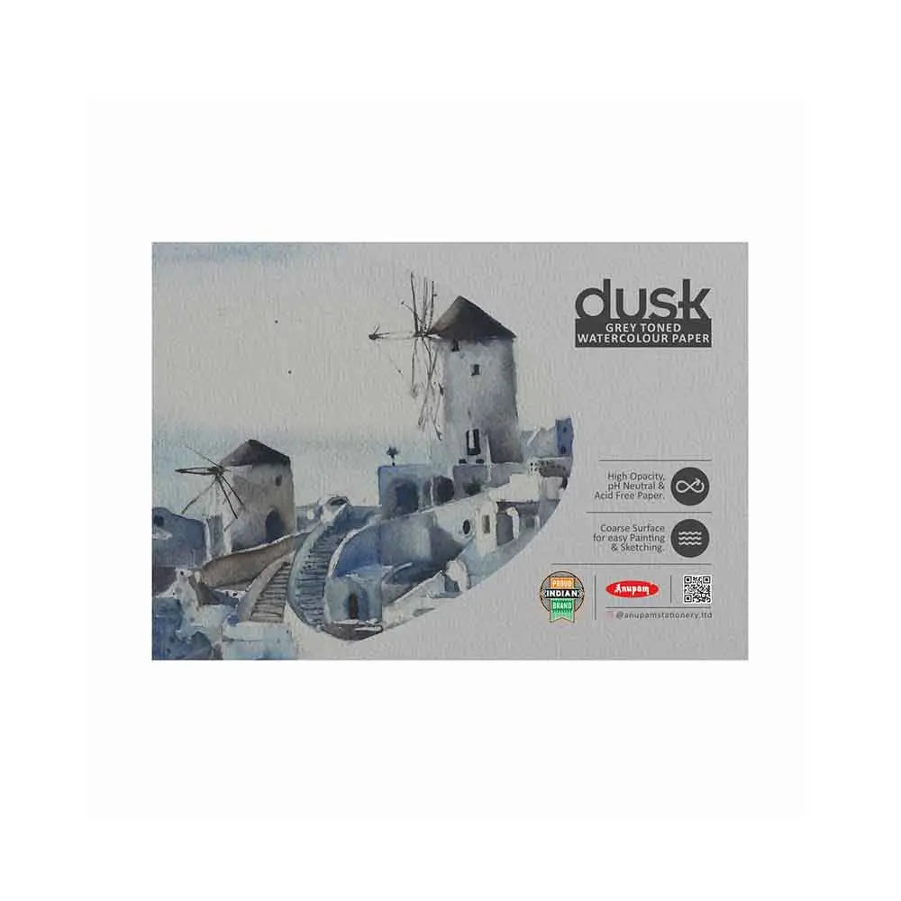 High-quality grey cotton cold-pressed watercolor paper pad in A3, A4, and A5 sizes, ideal for watercolor, gouache, and sketching with charcoal and graphite pencils.